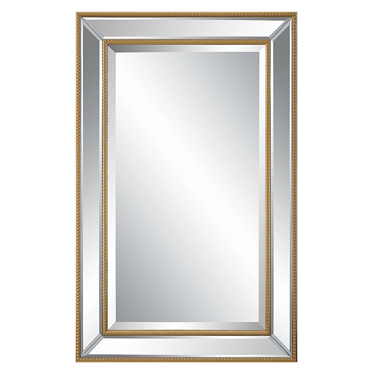 32 Inch Wood Wall Mirror, Beveled Mirror Frame, Gold, Saltoro Sherpi