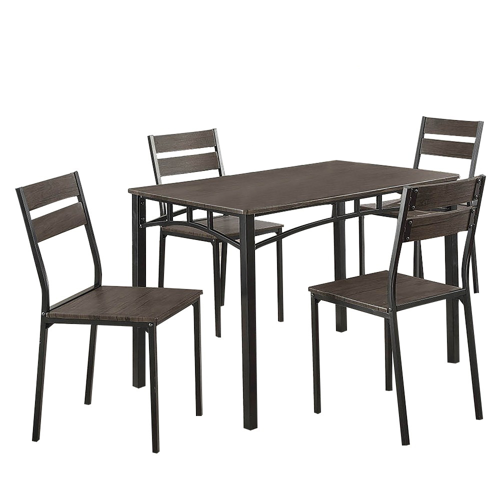 5 Piece Metal And Wood Dining Table Set In Antique Brown- Saltoro Sherpi