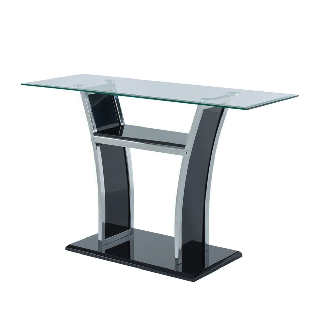 Sofa Table With Chrome Trimmed Curved Sides And Open Bottom Shelf, Black- Saltoro Sherpi