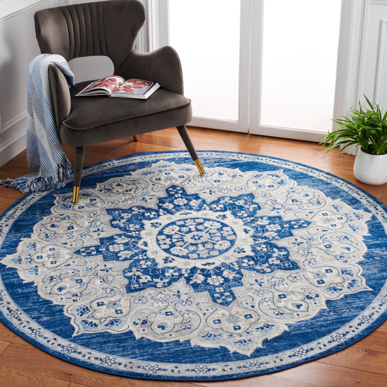 SAFAVIEH Brentwood Collection BNT802N Navy / Grey Rug - 6' 7 Square