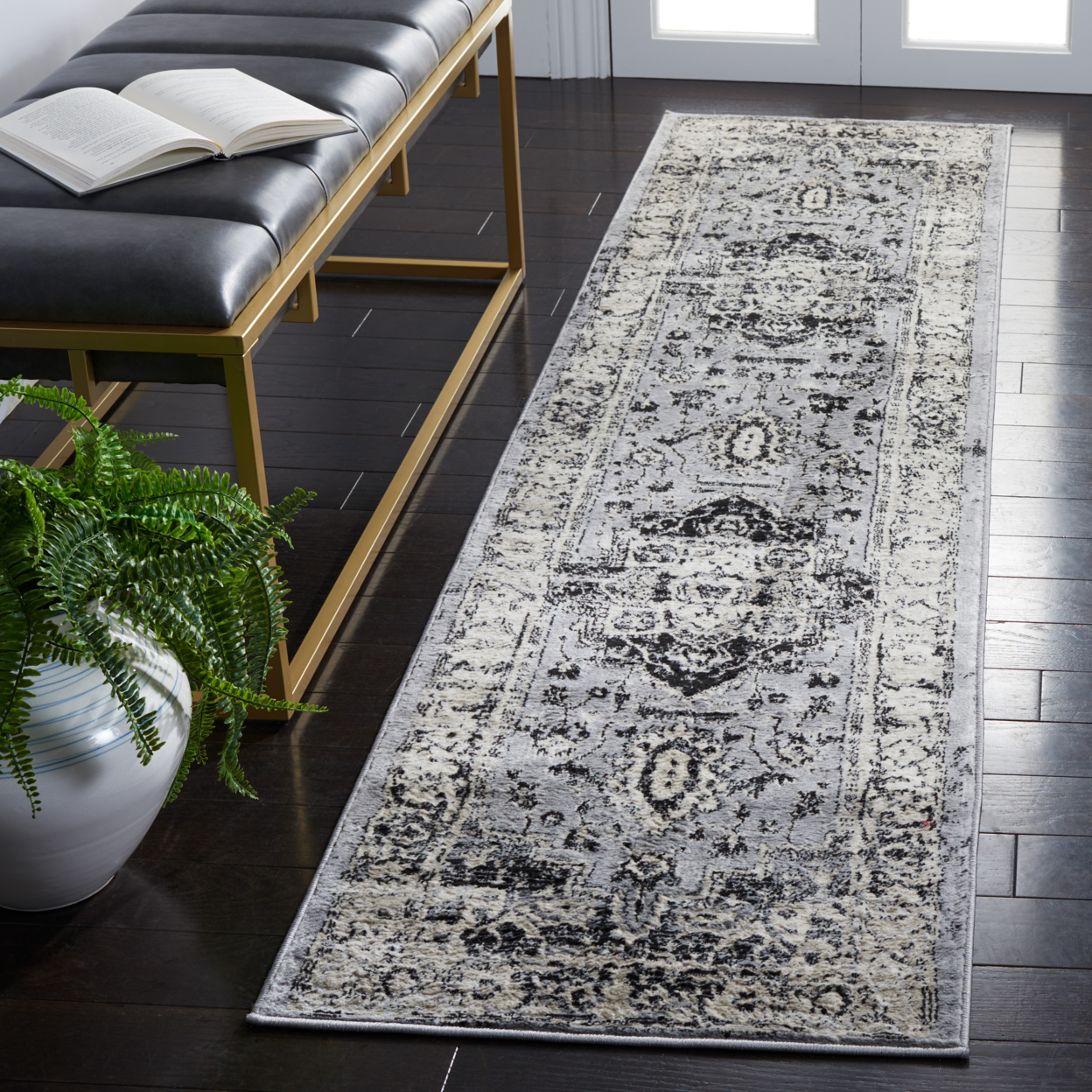SAFAVIEH Brentwood Collection BNT851H Grey / Black Rug - 2' X 8'