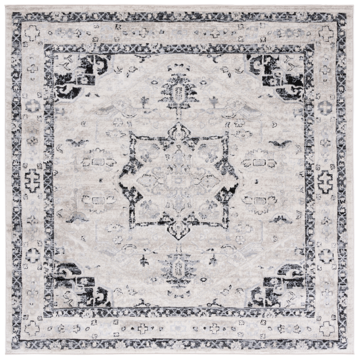 SAFAVIEH Brentwood Collection BNT852A Ivory / Black Rug - 6' 7 Square