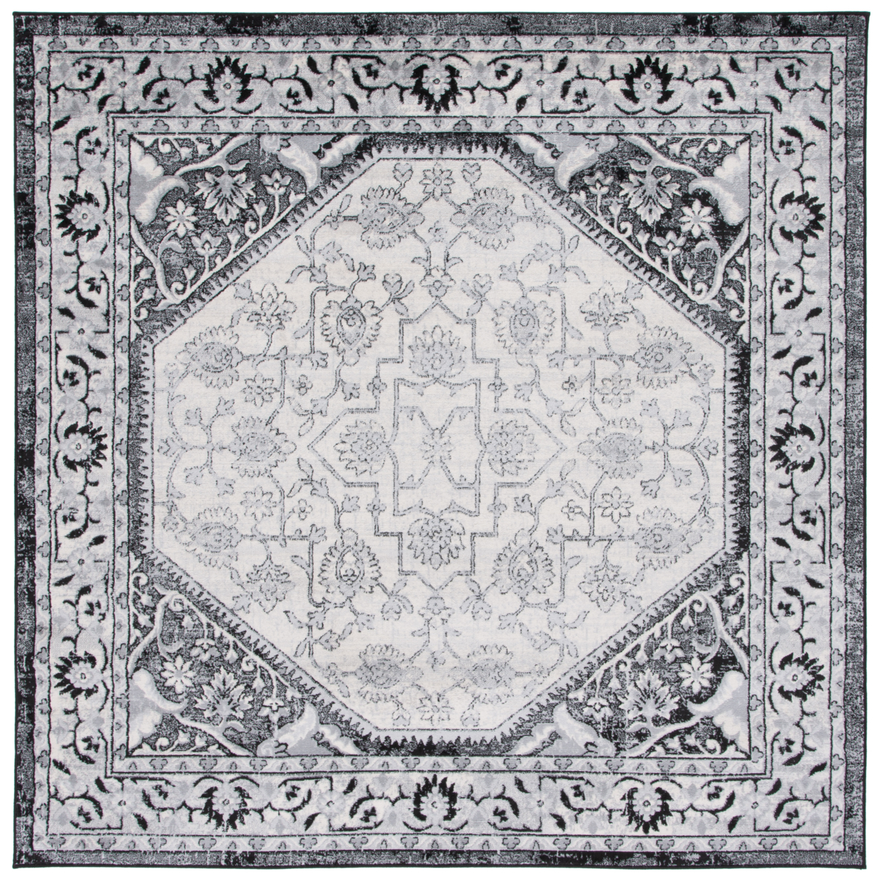 SAFAVIEH Brentwood Collection BNT853Z Black / Ivory Rug - 6' 7 Square