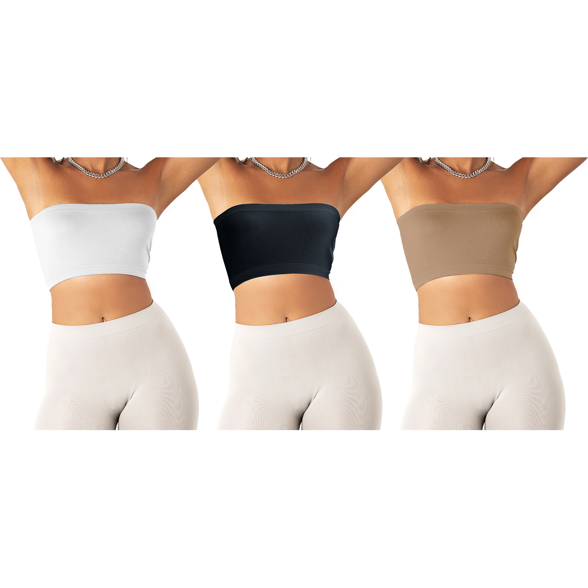6-Pack: Women's Seamless Strapless Bandeau Crop Tube Top Bra Bralettes (XS-4XL) - XL