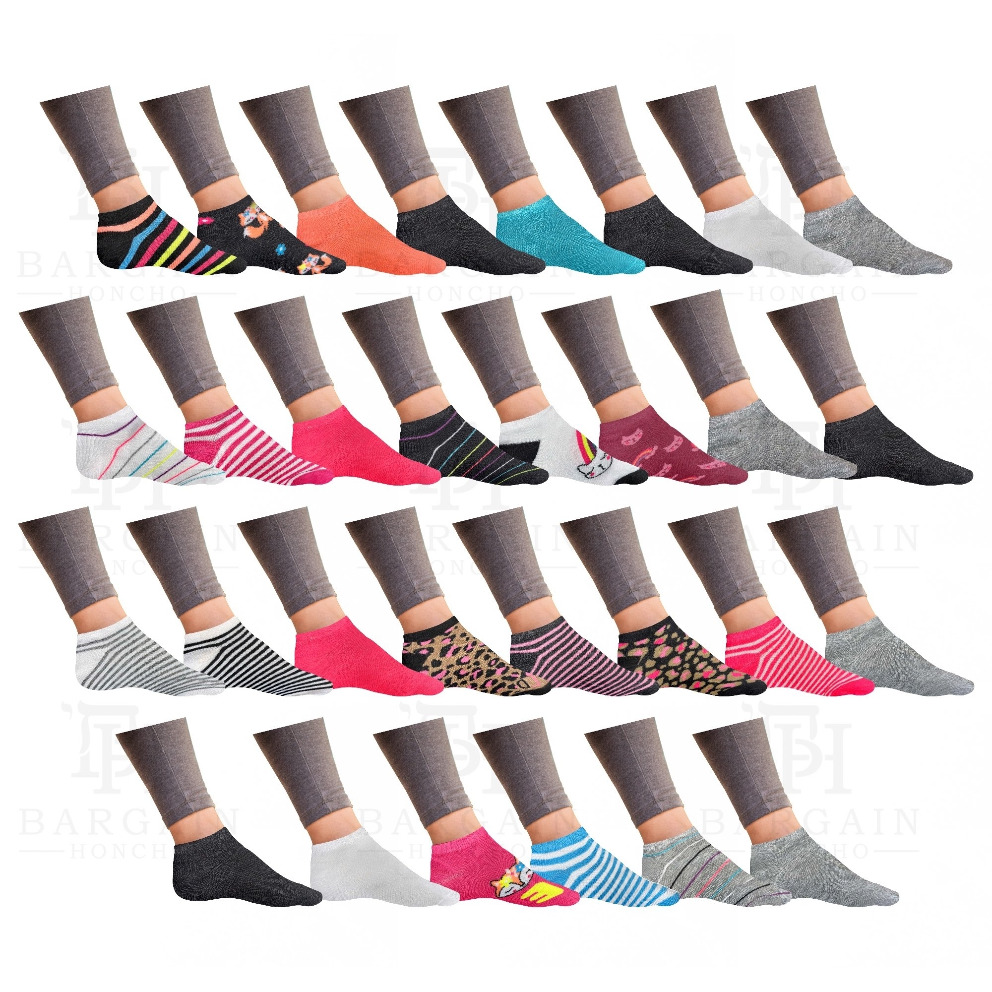 10-Pair: Women’s Breathable Fun Funky Comfortable Colorful No Show Low Cut Ankle Socks - 10-Pairs
