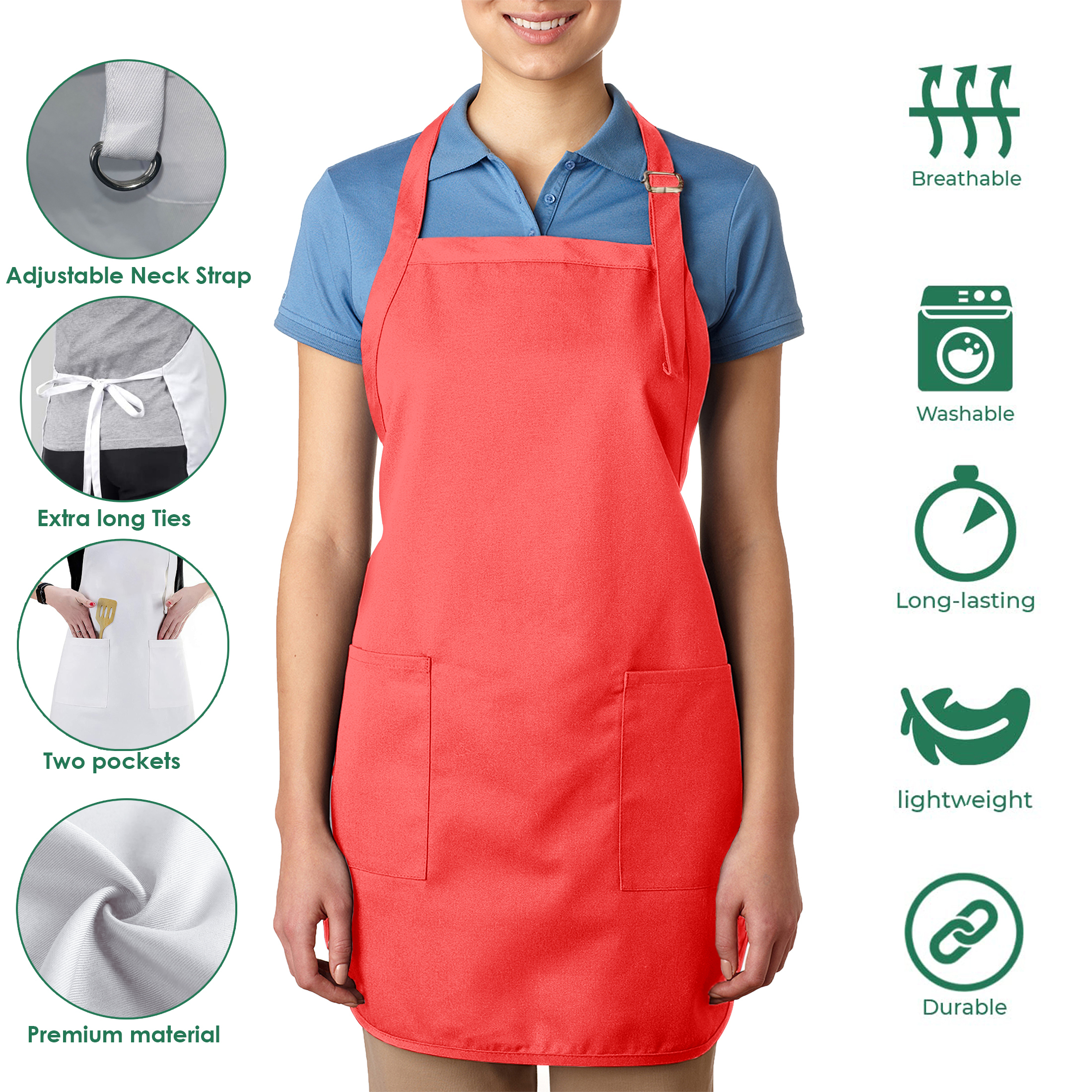 2-Pack: Unisex Deluxe Adjustable Bib Apron With Pockets