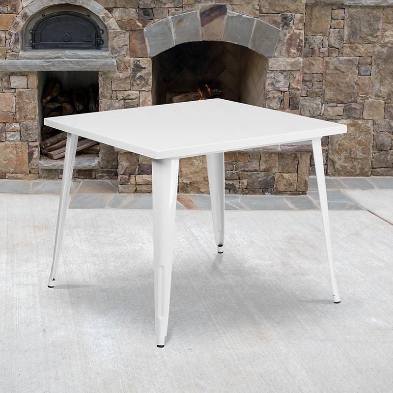 Commercial Grade 35.5 Square White Metal Indoor-Outdoor Table