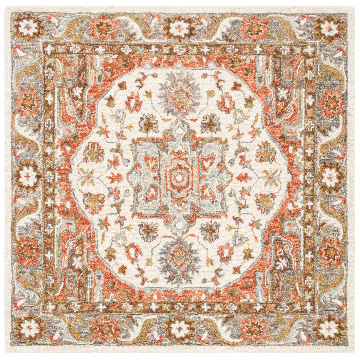 SAFAVIEH Trace Collection TRC523A Handmade Ivory/Red Rug - 6' Square