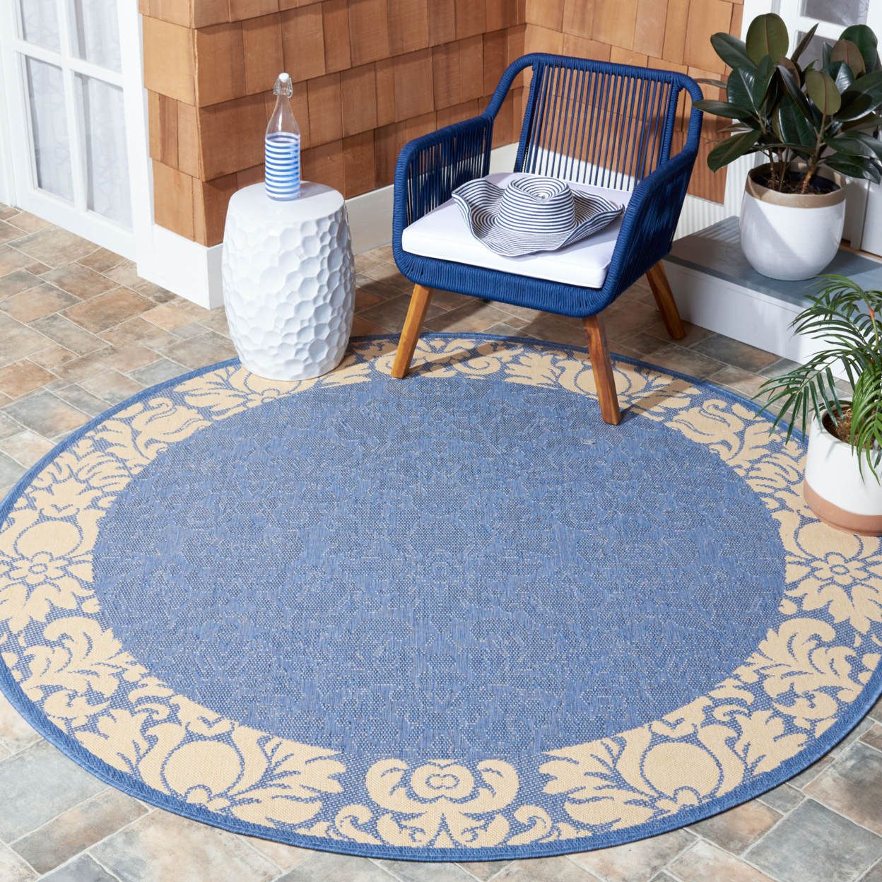 SAFAVIEH Outdoor CY2727-3103 Courtyard Blue / Natural Rug - 7' 10 Square