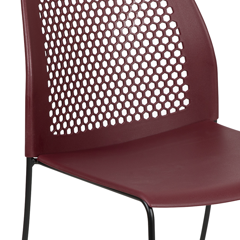 HERCULES Series 661 Lb. Capacity Burgundy Stack Chair With Air-Vent Back And Black Powder Coated Sled Base