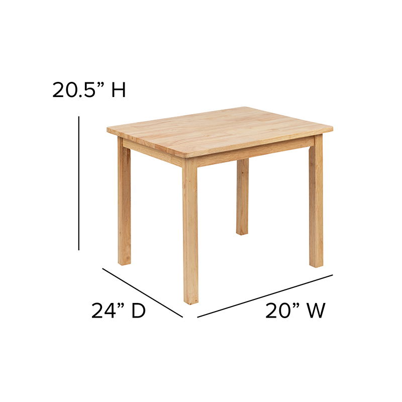 Kids Solid Hardwood Table And Chair Set For Playroom, Bedroom, Kitchen - 3 Piece Set - Natural
