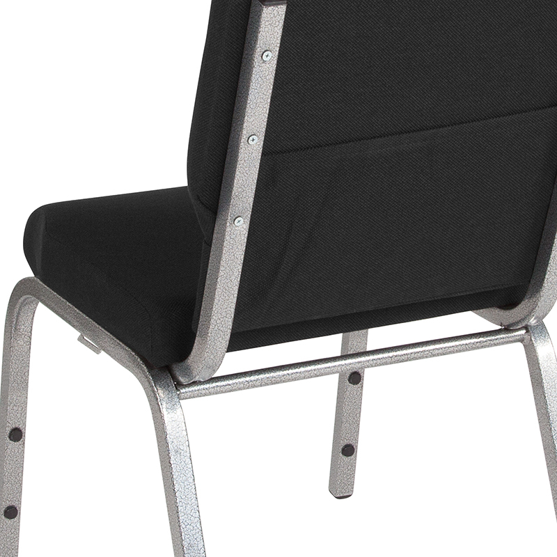 HERCULES Series 18.5''W Stacking Church Chair In Black Fabric - Silver Vein Frame