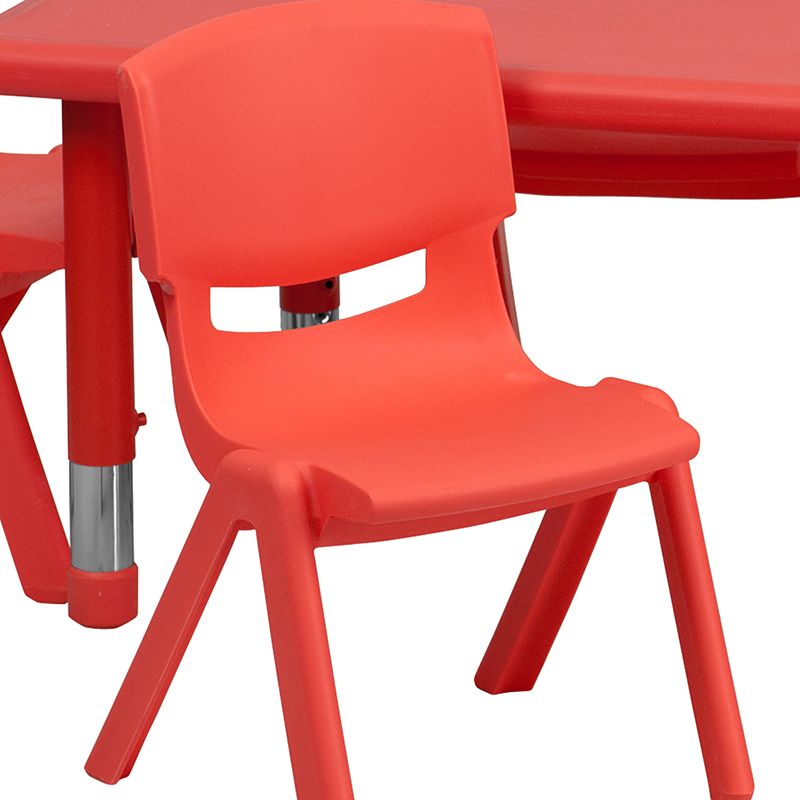 24''W X 48''L Rectangular Red Plastic Height Adjustable Activity Table Set With 6 Chairs