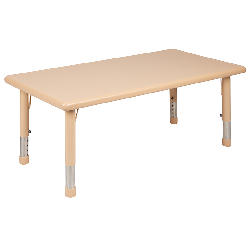 24W X 48L Rectangular Natural Plastic Height Adjustable Activity Table Set With 4 Chairs