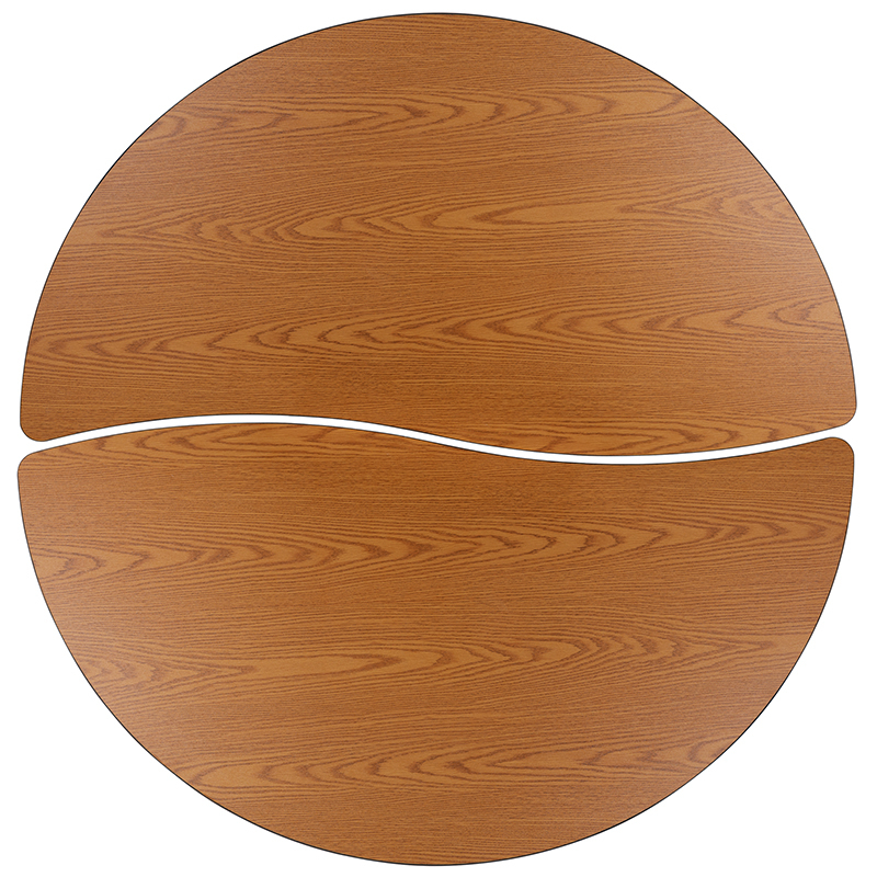 2 Piece 60 Circle Wave Flexible Oak Thermal Laminate Activity Table Set - Standard Height Adjustable Legs