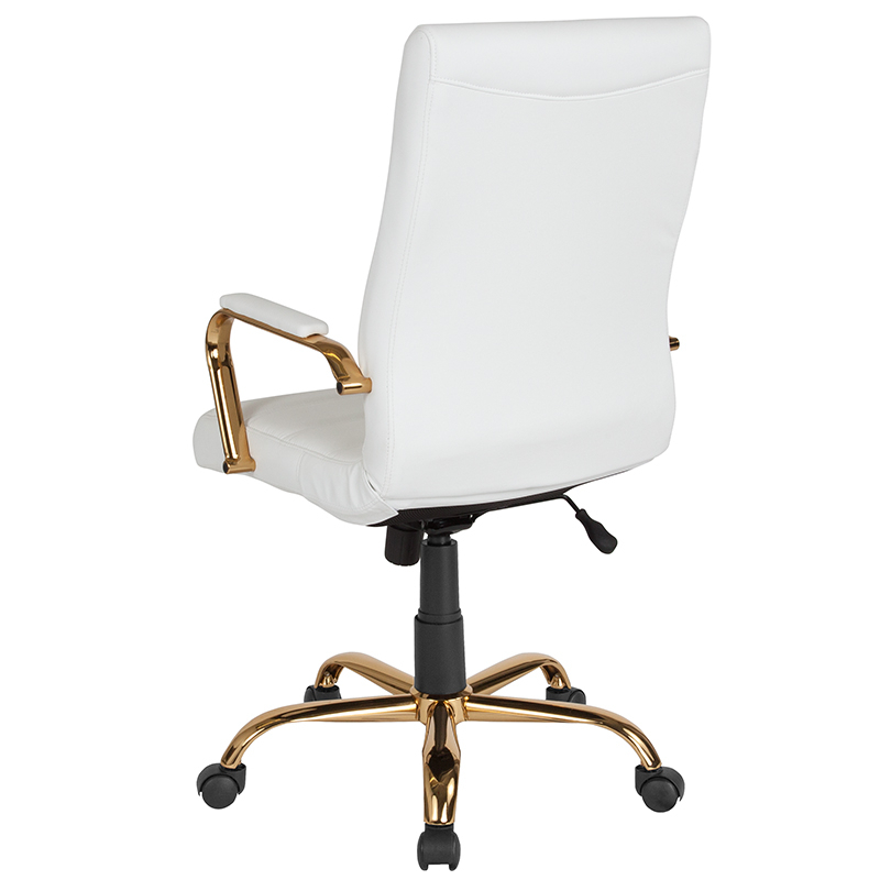 High Back White LeatherSoft Executive Swivel Office Chair With Gold Frame And Arms