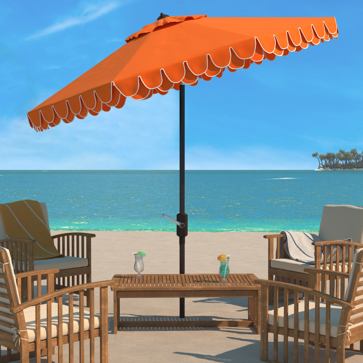 SAFAVIEH Outdoor Collection Elegant Valance 9-Foot Auto Tilt Umbrella Orange