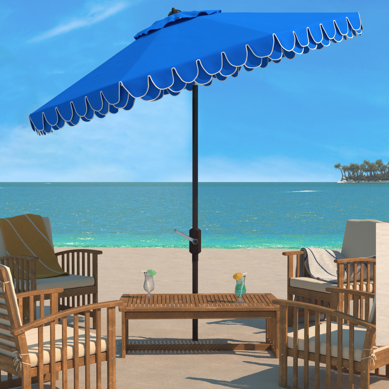 SAFAVIEH Outdoor Collection Elegant Valance 9-Foot Tilt Umbrella Pacific Blue