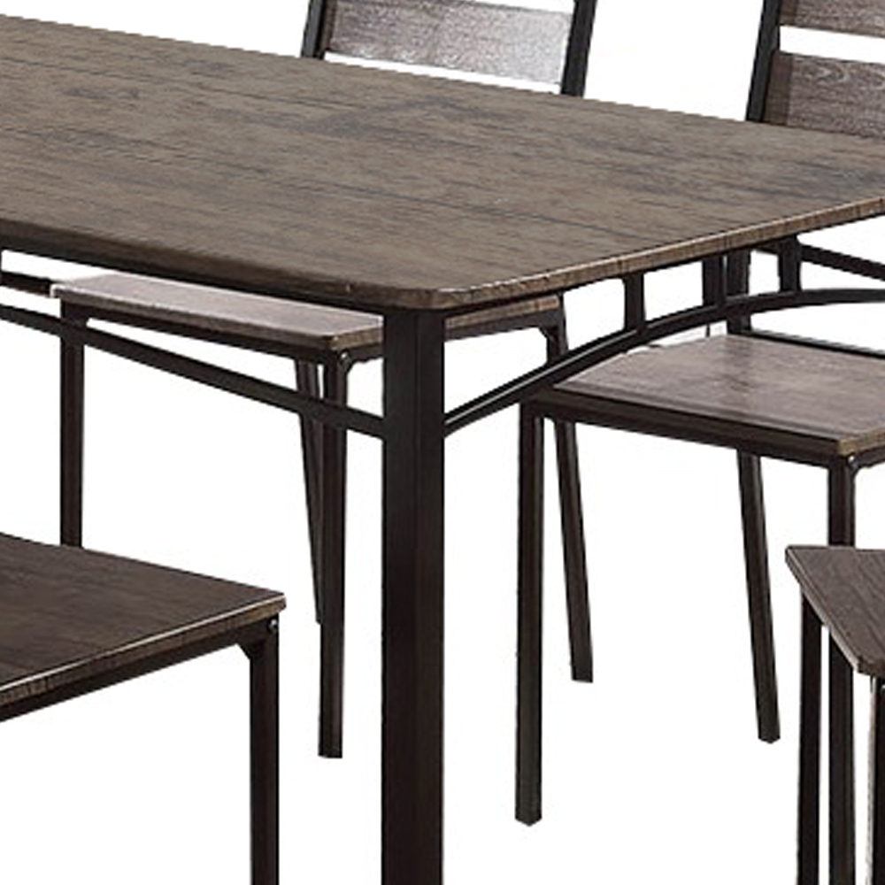 7 Piece Metal And Wood Dining Table Set In Antique Brown- Saltoro Sherpi