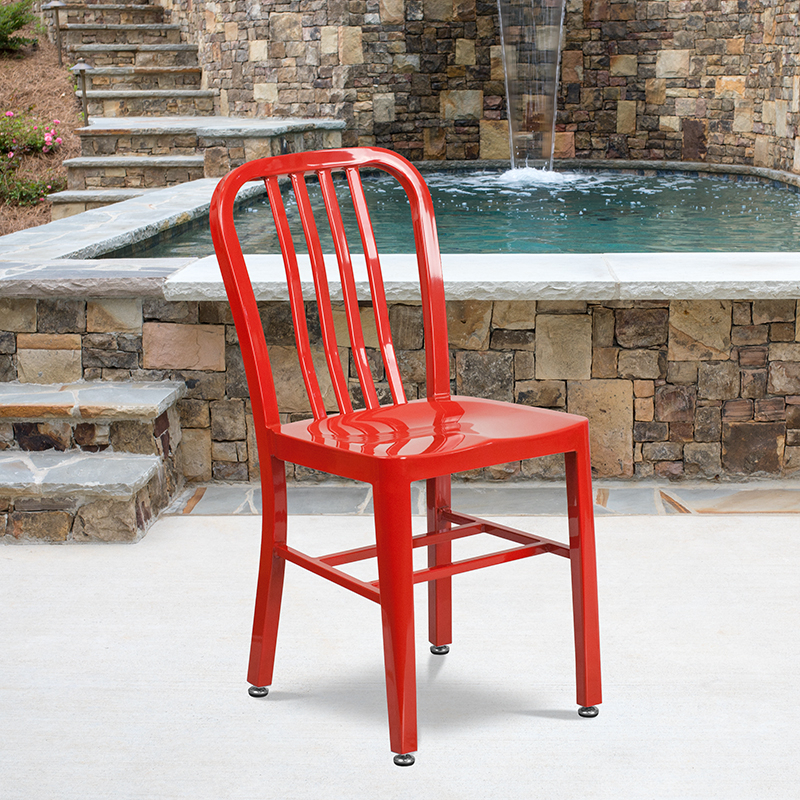 Commercial Grade Red Metal Indoor-Outdoor Chair