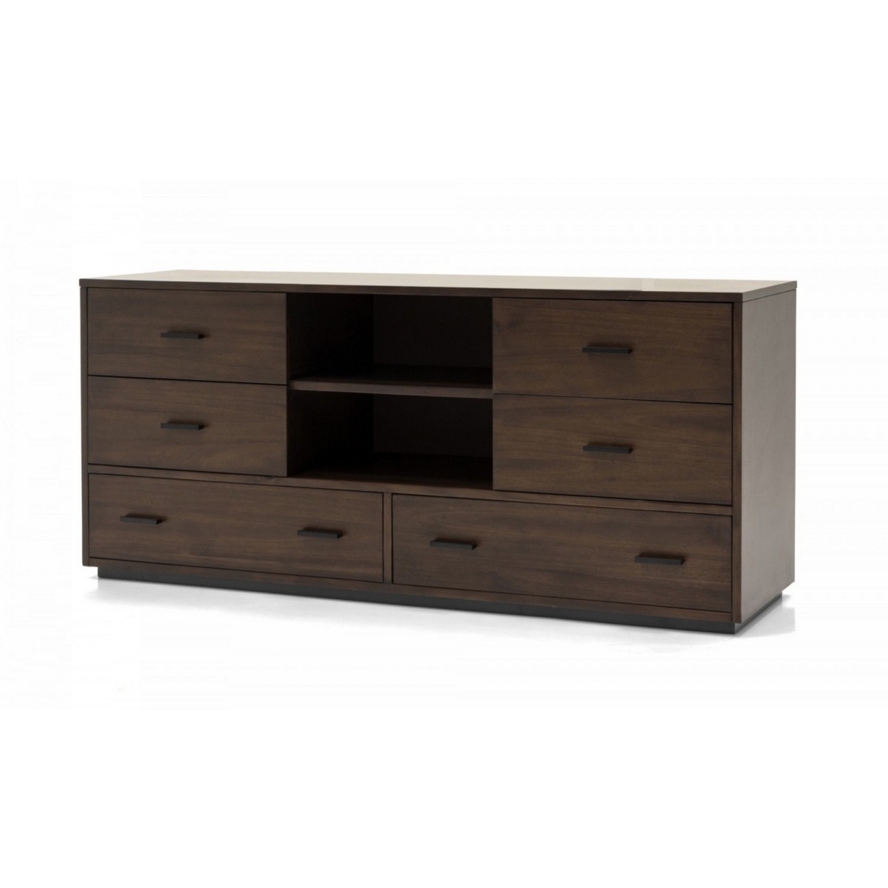 Noe 63 Inch Solid Wood Dresser, 6 Drawers, 1 Shelf, Dark Walnut- Saltoro Sherpi