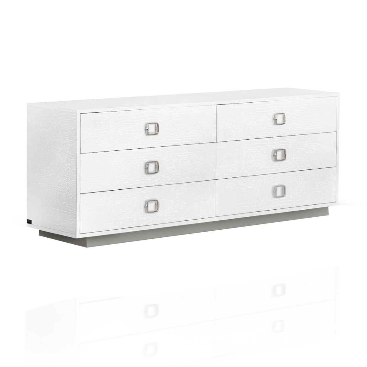 Hart 63 Inch Modern Dresser, 6 Drawers, Textured Lacquer Finish, White- Saltoro Sherpi