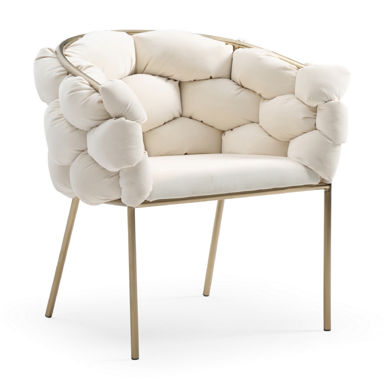 Cid 26 Inch Modern Curved Dining Chair, Bubble Tufted Back, Cream- Saltoro Sherpi