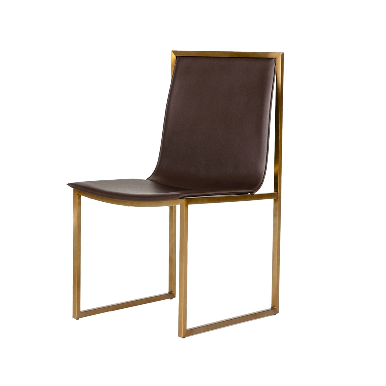 Cid 19 Inch Modern Dining Chair, Metal Legs, Set Of 2, Brown, Brass- Saltoro Sherpi
