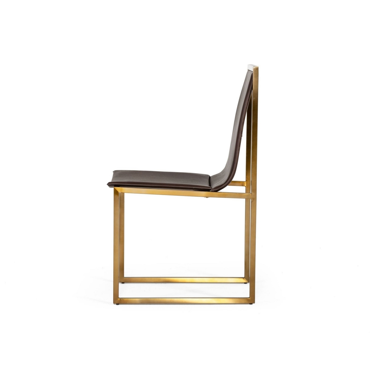 Cid 19 Inch Modern Dining Chair, Metal Legs, Set Of 2, Brown, Brass- Saltoro Sherpi