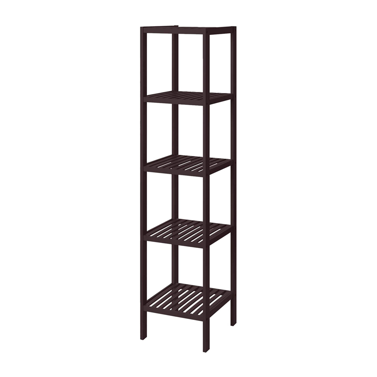 57 Inch Multifunctional Storage Rack Shelves, 5 Tier, Bamboo, Dark Brown- Saltoro Sherpi