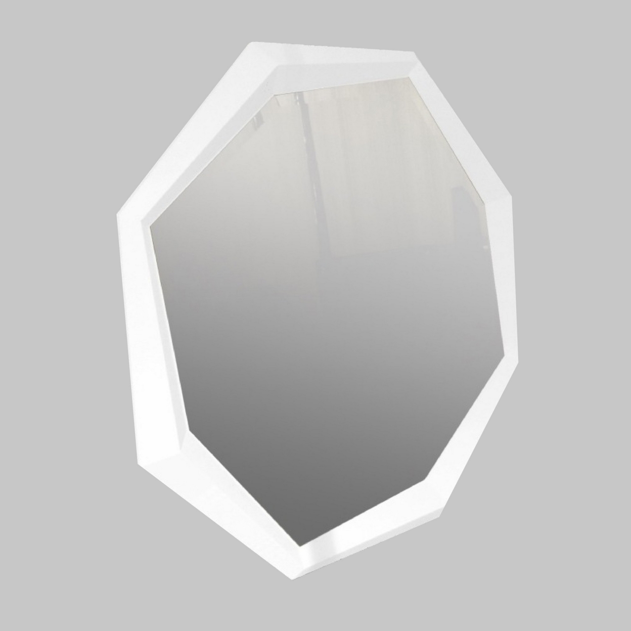 Hart 47 Inch Modern Mirror, Octagon, Glossy Textured Frame, White- Saltoro Sherpi
