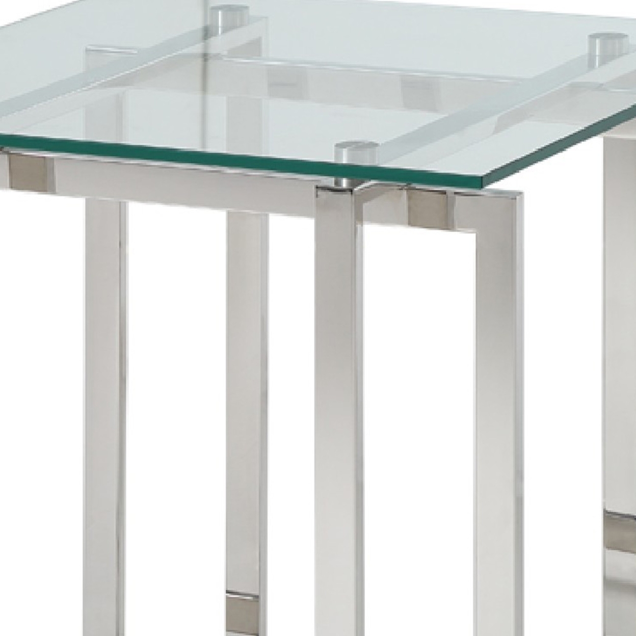 Cid 22 Inch Modern End Table, Glass Top, Intersected Steel Base, Chrome- Saltoro Sherpi