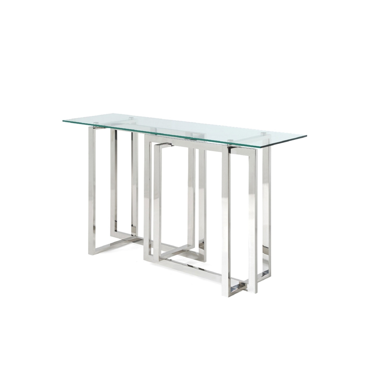 Cid 55 Inch Modern Sideboard Console Table, Glass Top, Steel Base, Chrome- Saltoro Sherpi