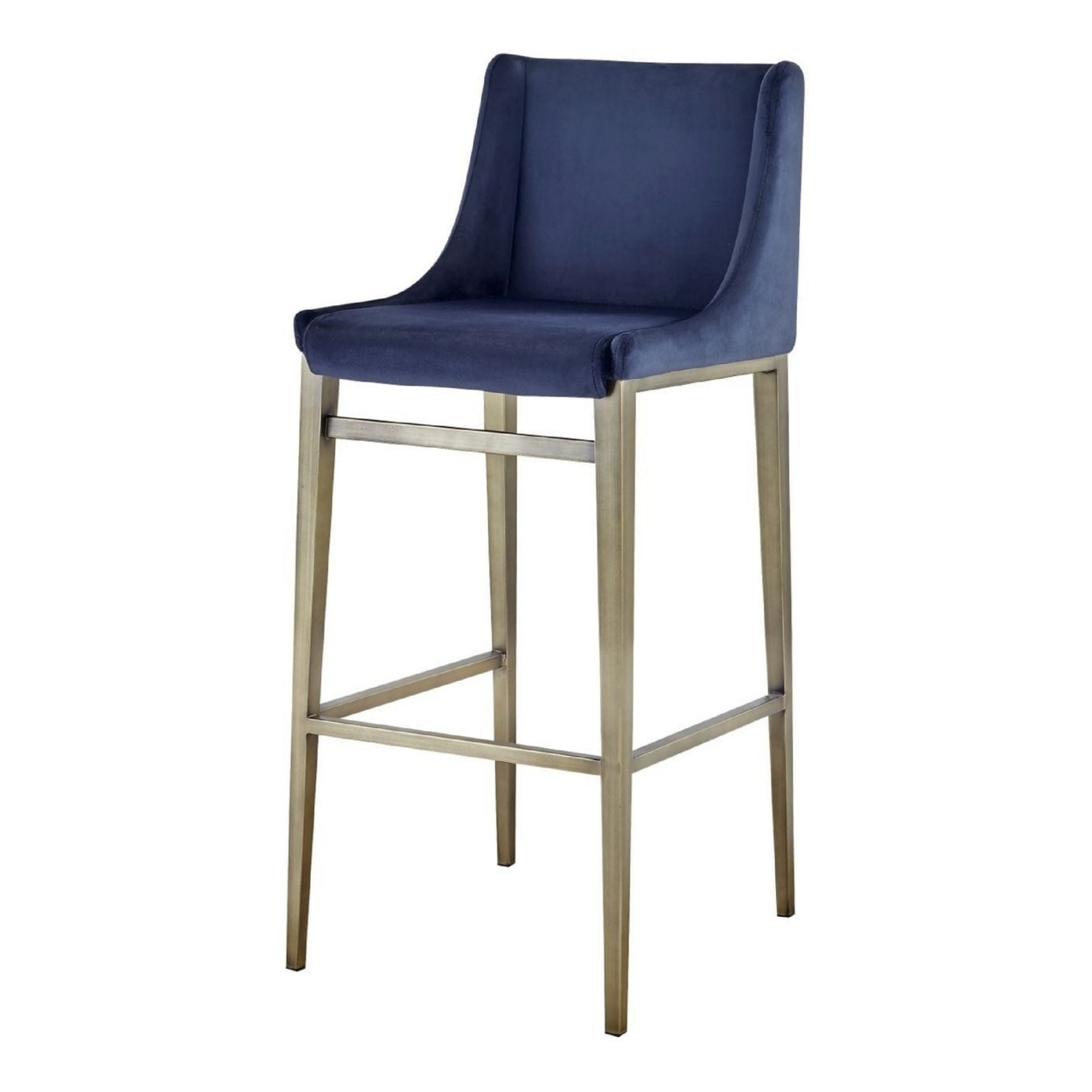 Cid 31 Inch Modern Fabric Bar Stool With Footrest, Set Of 2, Blue, Brass- Saltoro Sherpi