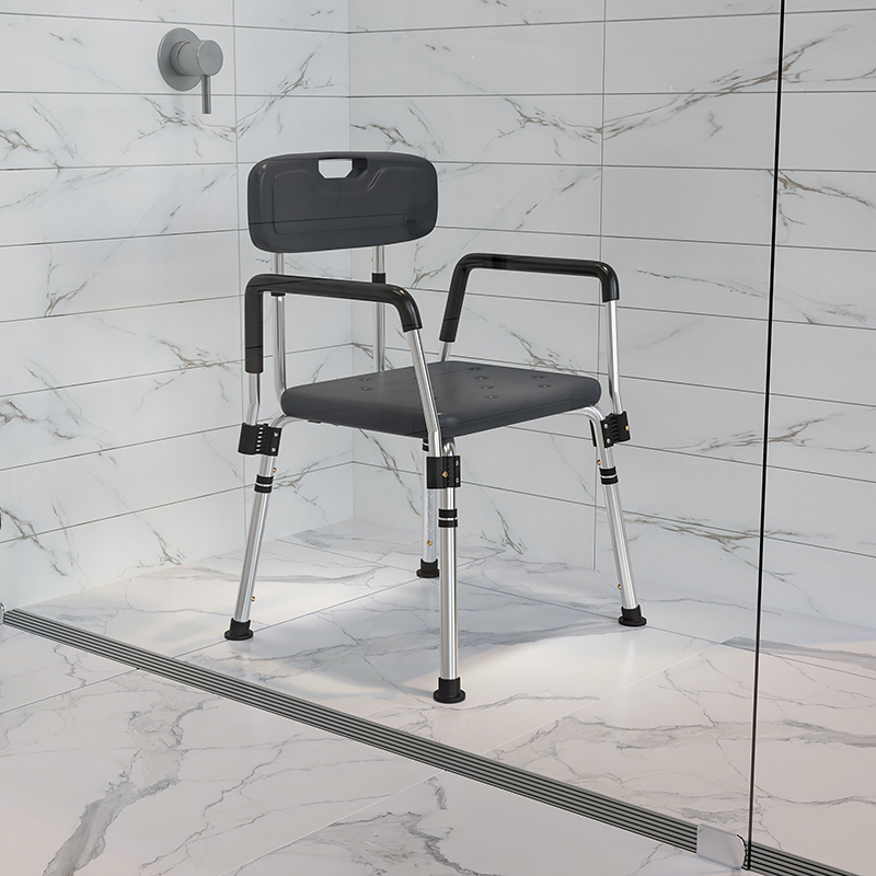HERCULES Series 300 Lb. Capacity Adjustable Gray Bath & Shower Chair With Quick Release Back & Arms