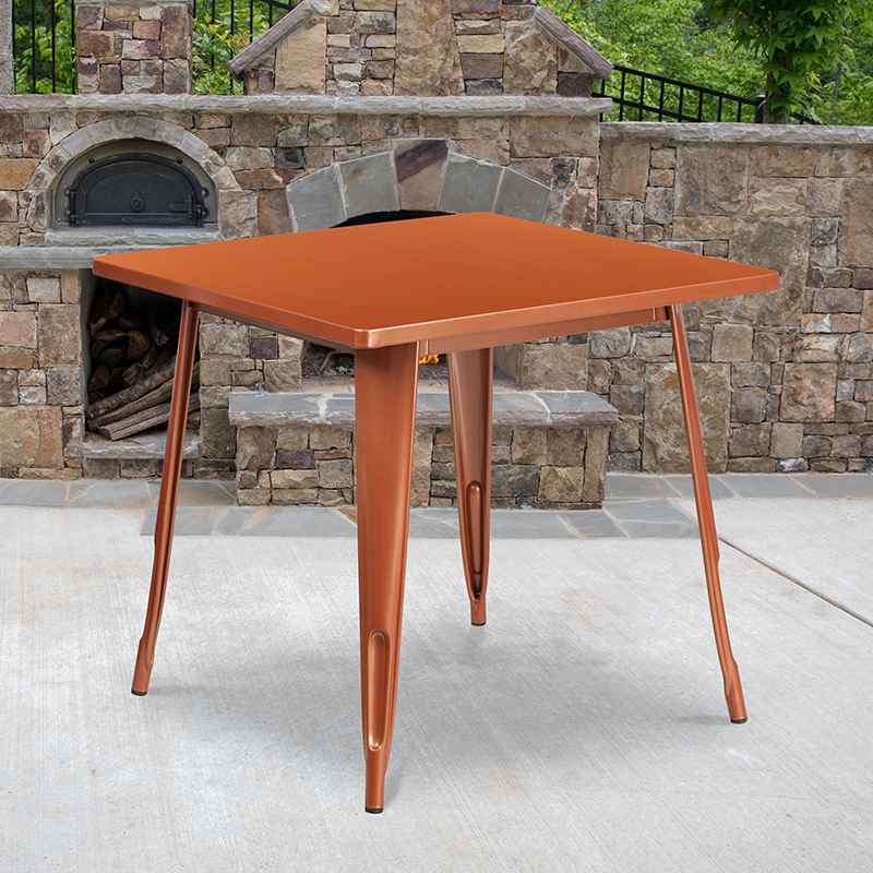 Commercial Grade 31.5 Square Copper Metal Indoor-Outdoor Table