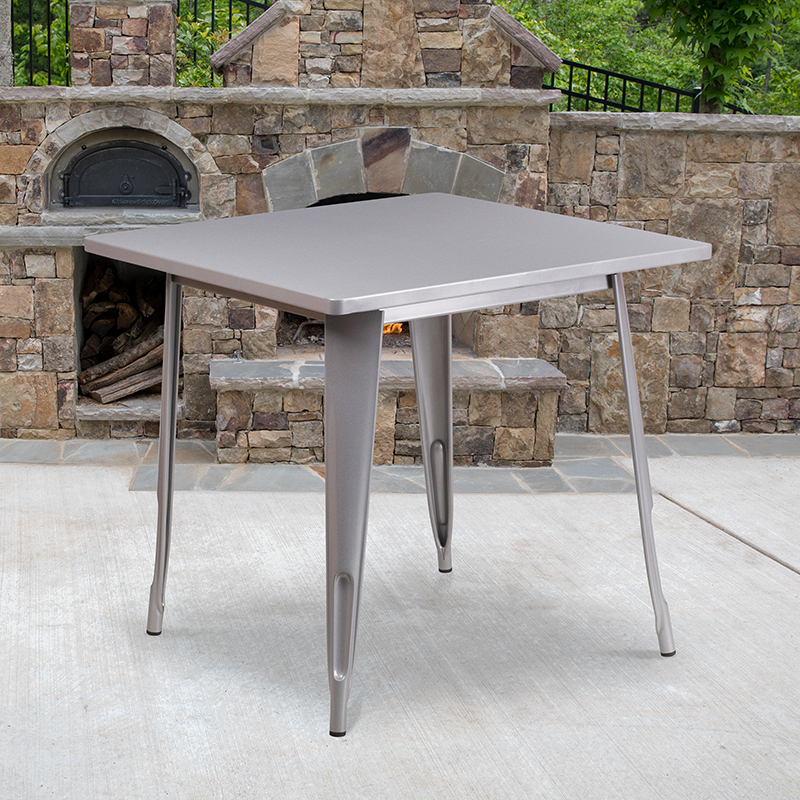 Commercial Grade 31.5 Square Silver Metal Indoor-Outdoor Table