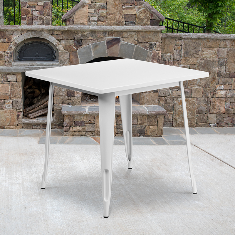Commercial Grade 31.5 Square White Metal Indoor-Outdoor Table