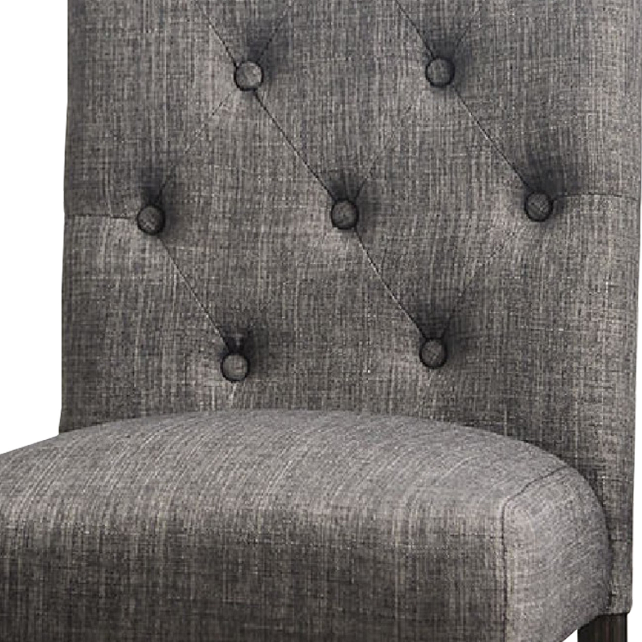 27 Inch Fabric Dining Chair, Button Tufted Rolled Back, Wood, Gray- Saltoro Sherpi