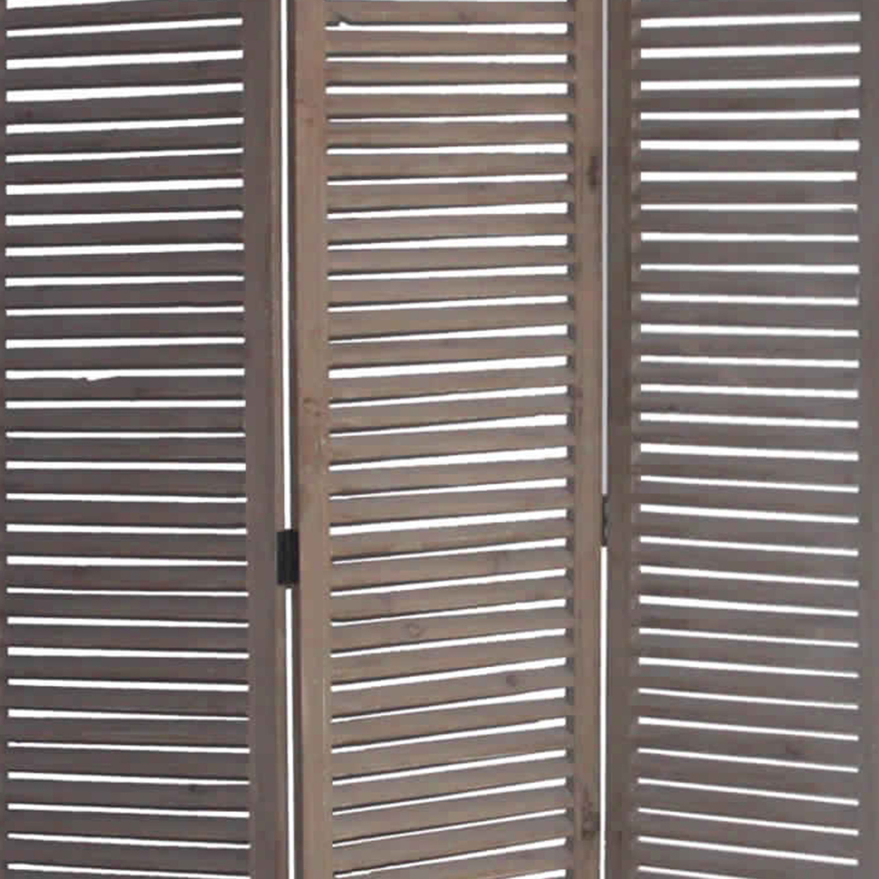 Minimal Wooden Screen With 3 Panels And Shutter Design, Brown- Saltoro Sherpi
