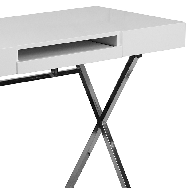 44.25''W X 21.625''D White Computer Desk With Keyboard Tray And Drawers