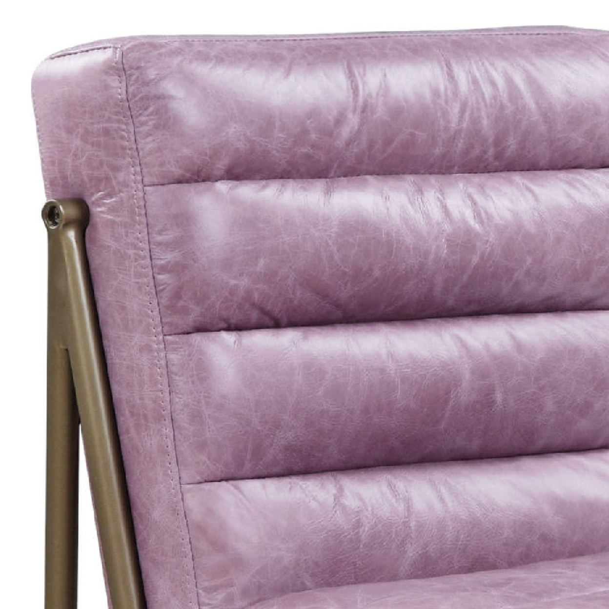 22 Inch Top Grain Leather Accent Chair, Metal Frame, Tufted Channel, Purple- Saltoro Sherpi