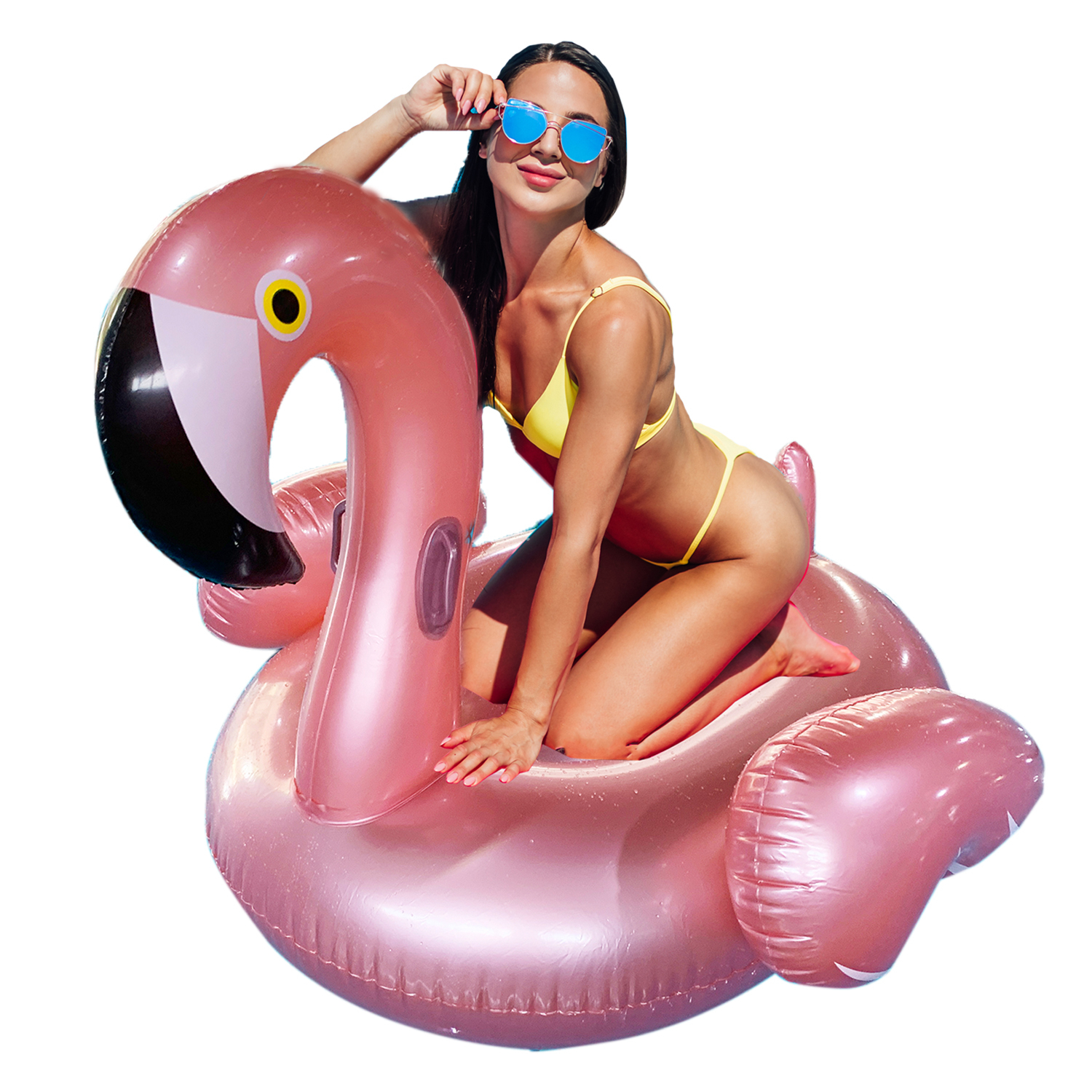 Dimple Giant Inflatable Luxurious Flamingo Pool Float Toy 60x60x34 Inches, Fun Beach Floaties, Swim Party Toys For Adults & Kids (Rose Gold)