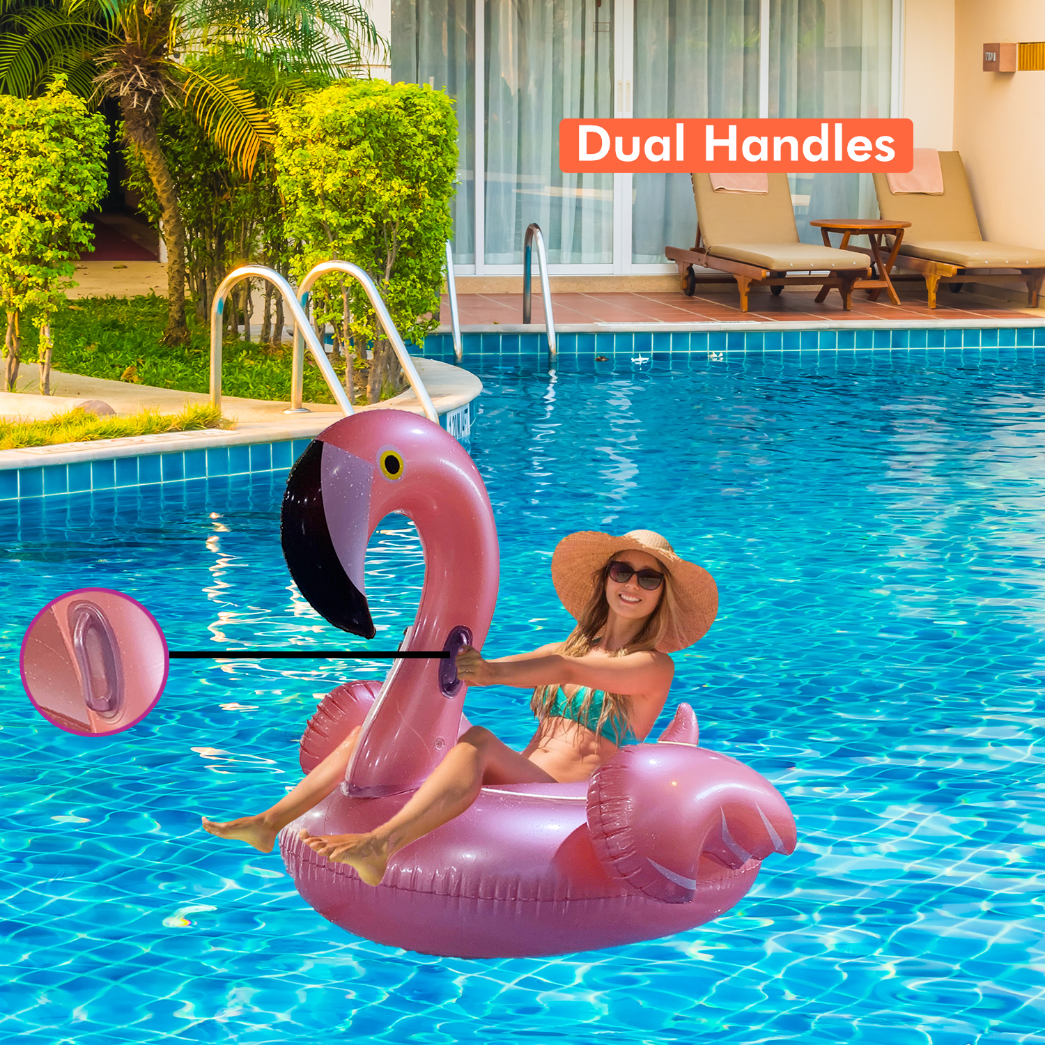 Dimple Giant Inflatable Luxurious Flamingo Pool Float Toy 60x60x34 Inches, Fun Beach Floaties, Swim Party Toys For Adults & Kids (Rose Gold)