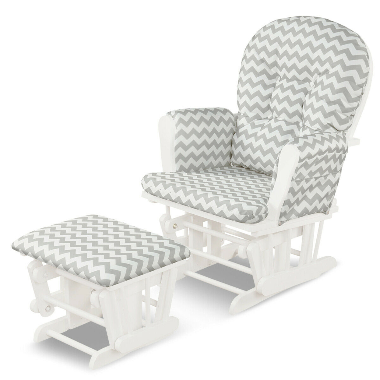 Glider And Ottoman Cushion Set Wood Baby Nursery Rocking Chair - Grey + White