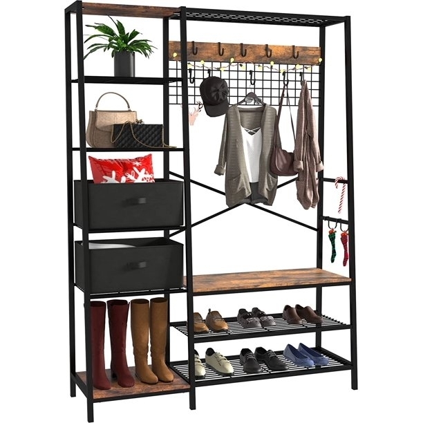 LGHM Hall Tree with Storage Bench, Modern Entryway Coat Rack with Shoe Bench