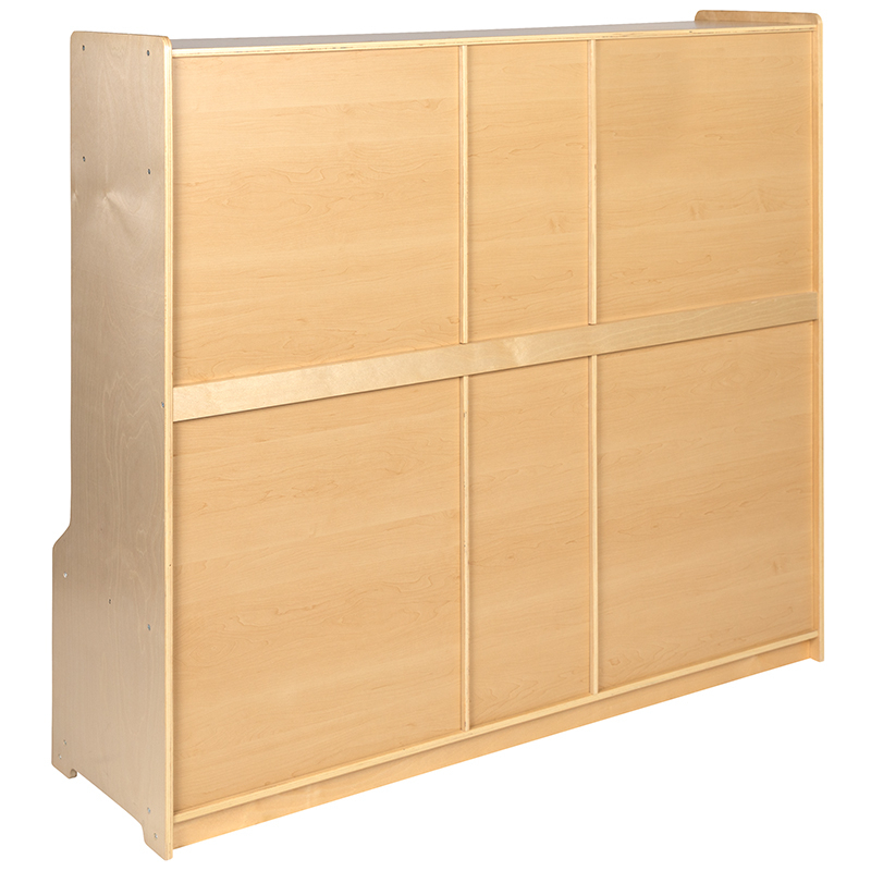 Wooden 5 Section School Coat Locker With Bench, Cubbies, And Storage Organizer Hook-Safe, Kid Friendly Design - 48H X 48L (Natural)
