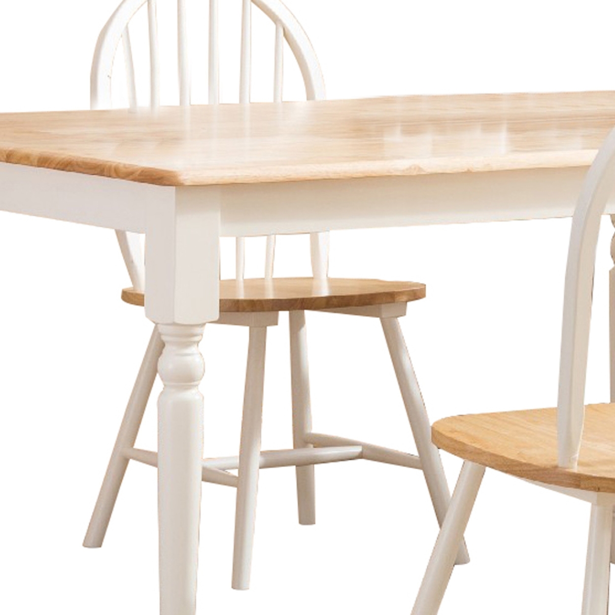 5 Piece Cottage Style Dining Table Set, 4 Windsor Back Chairs, White, Brown- Saltoro Sherpi