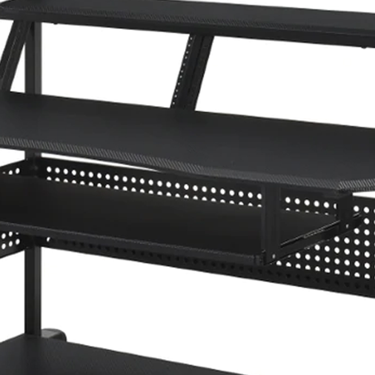 Gia 67 Inch Music Desk Studio Workstation, Keyboard Tray, Shelves, Black- Saltoro Sherpi