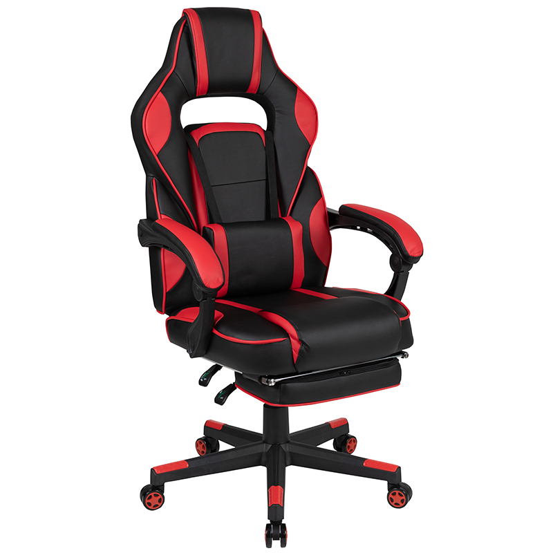 Gaming Desk With Cup Holderheadphone Hookremovable Mousepad Top & Red Reclining Backarms Gaming Chair With Footrest